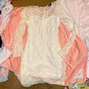 You are not alone ivory lace dress . Size small with built in slip 33’ long